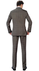P&L Men's 2-Piece Classic Fit Double Breasted Peak Lapel Windowpane Suit